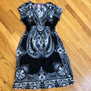 Black and white V neck dress